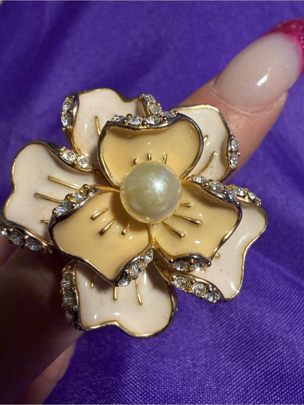 Park Lane Cream Enamel Flower Ring Size 7 New